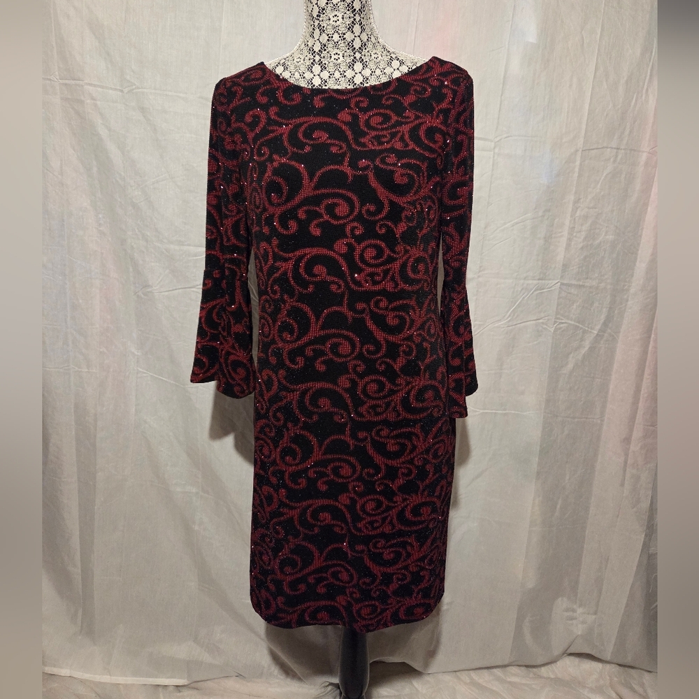 Jessica Howard Black & Red Gem 3/4 Sleeve Midi Dress 8
